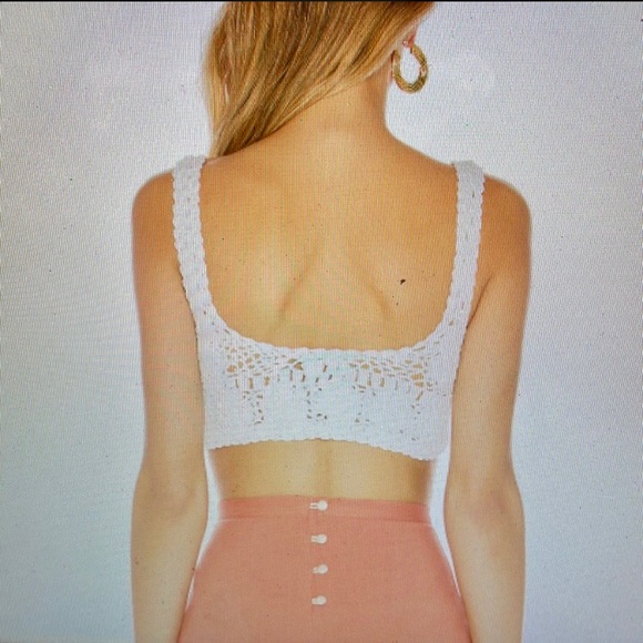 MAJORELLE REVOLVE BRAND STRETCH BOHO WHITE CROCHET KNIT  BODYCON CROP TOP - Picture 6 of 14